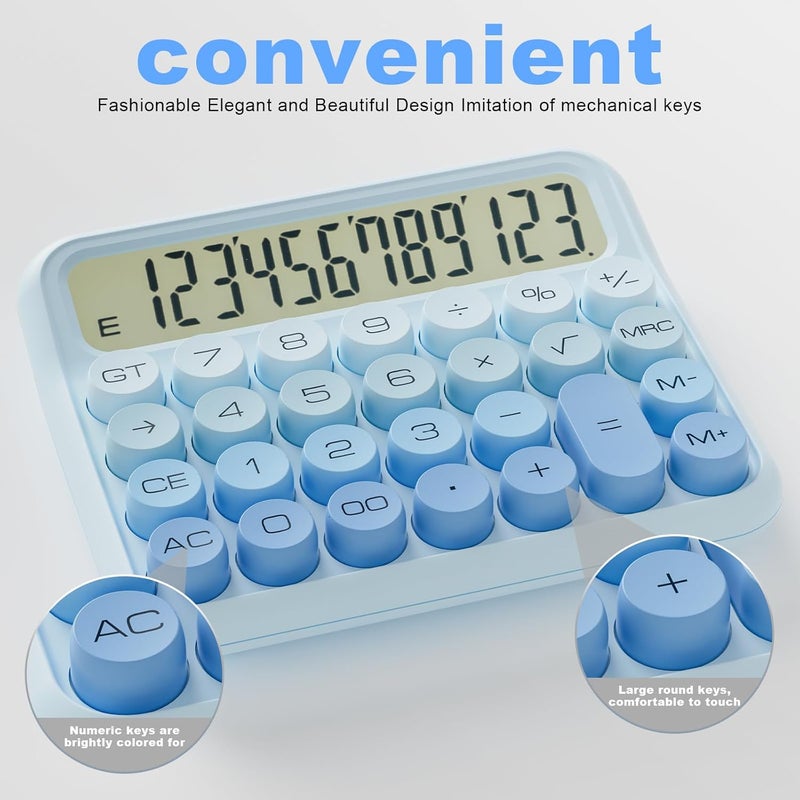 Decklit Battery Desk Calculator - 12 Digit Extra Large 5-Inch LCD Display, Big Buttons Easy to Press, 15 Tilt Screen (Ice Blue) - Image 4